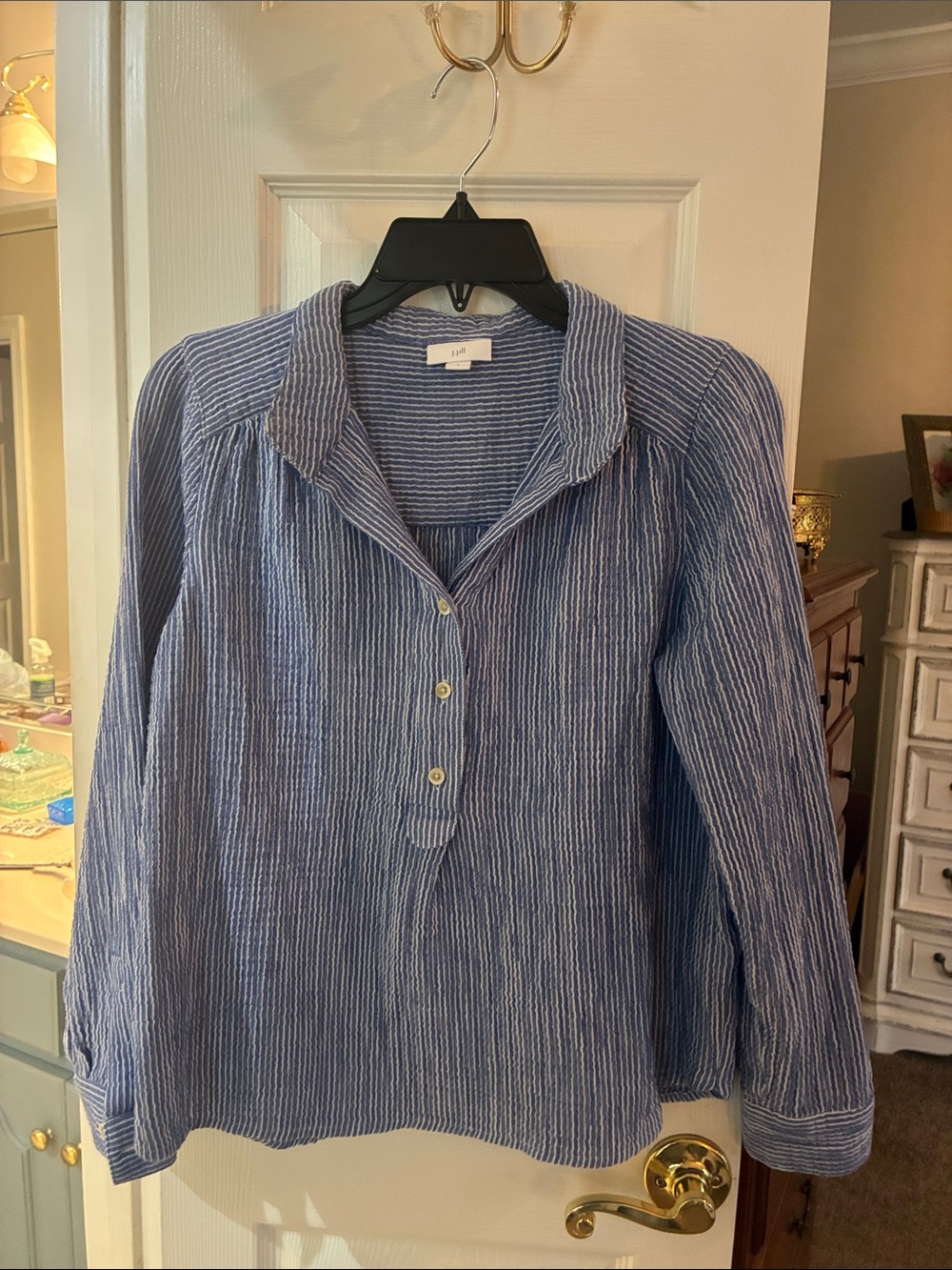 J. Jill Vibrant Blue & White Striped Cotton Gauze Popover Shirt SZ S - Picture 2 of 6
